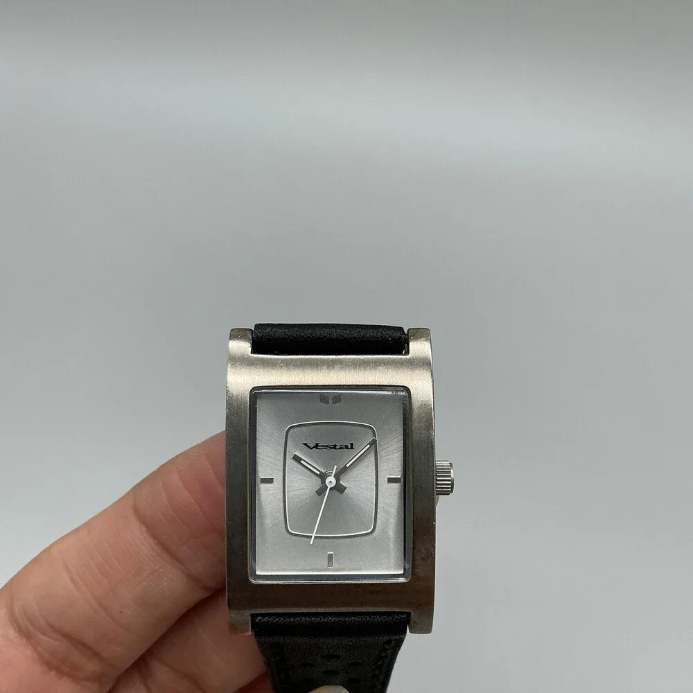 Vestal Electra Womens Watch 23mm Silver Tone Black Leather New Battery